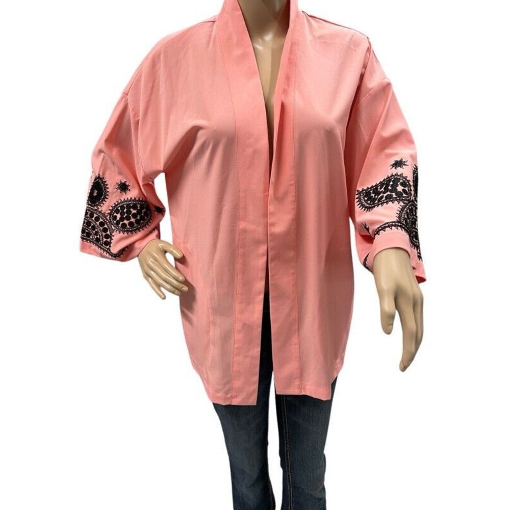 Linea Louis Dell'Olio Cardigan Coral Embroidered Kimono Cardigan Top Size Small